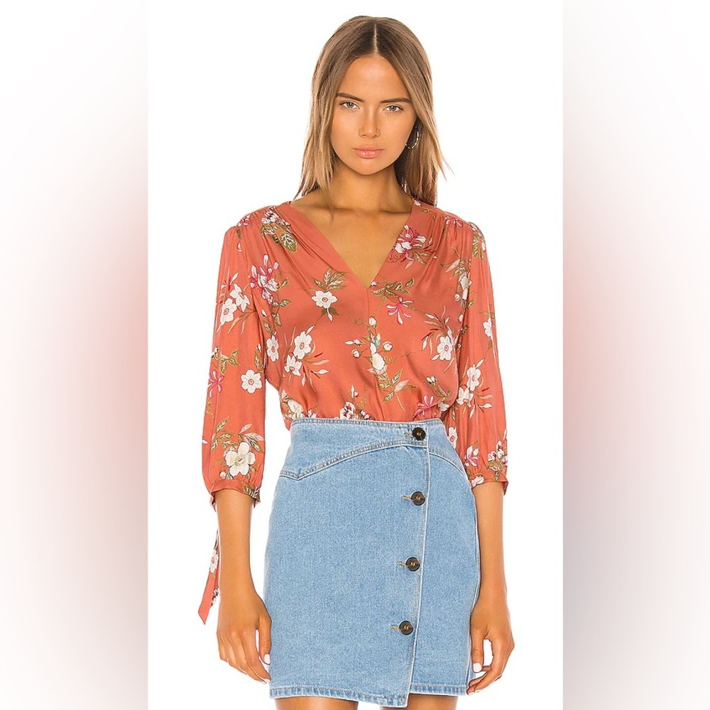 Rebecca Taylor Floral Silk Blend Puff Sleeve Blouse Top Size 2